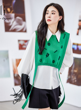 xg雪歌正品针织衬衫女长袖2024春季新款休闲上衣XJ111030B441