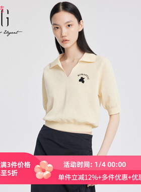 xg雪歌正品翻领针织衫女套头2024夏季新款休闲毛衫XJ211013A330