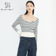 xg雪歌专柜正品 XJ111006B199 圆领毛衫 条纹针织衫 女套头2024春新款