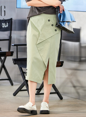 xg雪歌正品高腰开叉半身裙女2024春季新款休闲长裙XJ103016A640