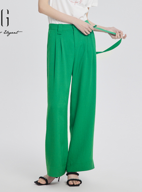 xg雪歌通勤高腰直筒裤女复古2024夏季新款休闲长裤子XJ202020A641