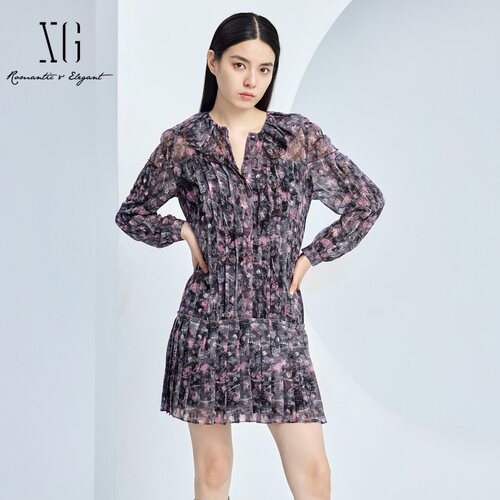 xg雪歌通勤淑女长袖连衣裙