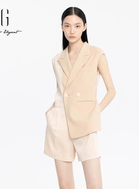 xg雪歌卡其色西装领连体裤女2024夏季新款休闲短裤XJ202036A473