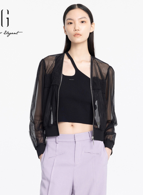 xg雪歌正品休闲短款外套女2024夏新款网纱上衣防晒衫XJ207004A190