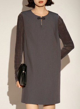 XG/雪歌26春新款新中式盘扣连衣裙长袖中国风气质裙XL104015A183