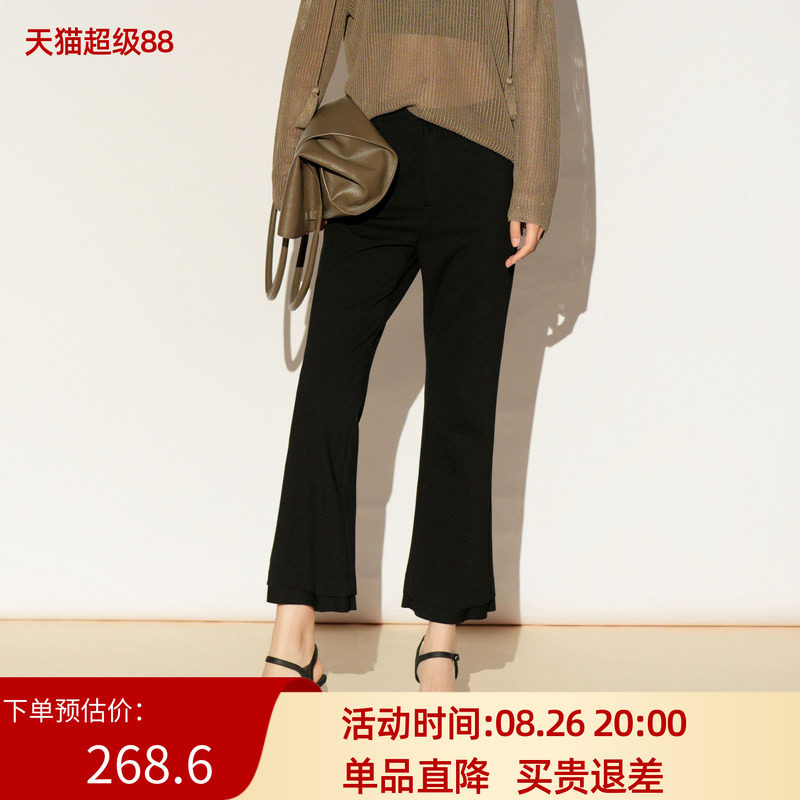 XG/雪歌26春款黑色九分微喇裤女高腰显瘦修身休闲裤XL102019A490图片