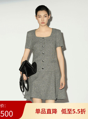 XG/雪歌26春款淑女风方领短袖连衣裙女收腰短款裙子XL104012A284