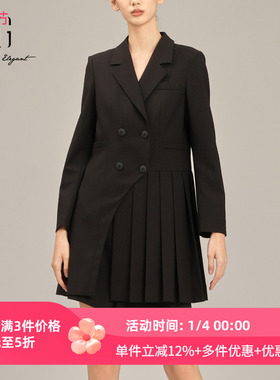 XG/雪歌专柜黑色西装领连衣裙女长袖25春季新款短裙XK107001A190