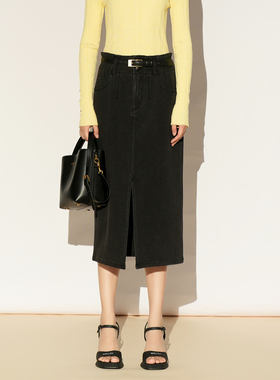 XG/雪歌26春装新款简约风黑色牛仔半身裙女直筒裙子XL103018A390