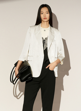 XG/雪歌26春白色西装外套女长袖翻领职业装通勤正装XL107018A591