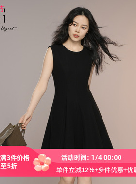 XG雪歌25秋赫本风经典小黑裙无袖圆领收腰A字连衣裙XK304010A590