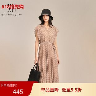 XG雪歌短袖衬衫连衣裙2025夏季新款满版印花百褶裙女XK204019B797