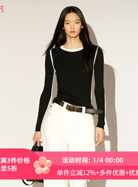 XG/雪歌2026春季新款针织衫女黑色圆领修身打底毛衣XL111030A290