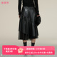 新款 雪歌25年冬季 高腰网纱拼接PU半身裙女中长裙XK403011A390