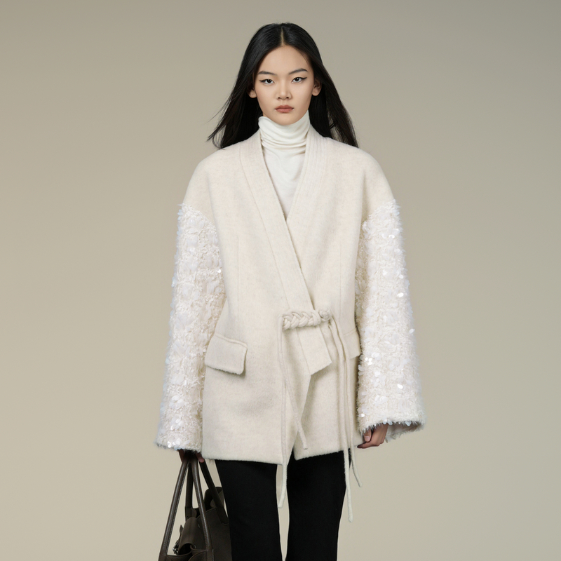 XG/雪歌2025年冬季新款新中式珠片双面呢外套女大衣XK410029A391