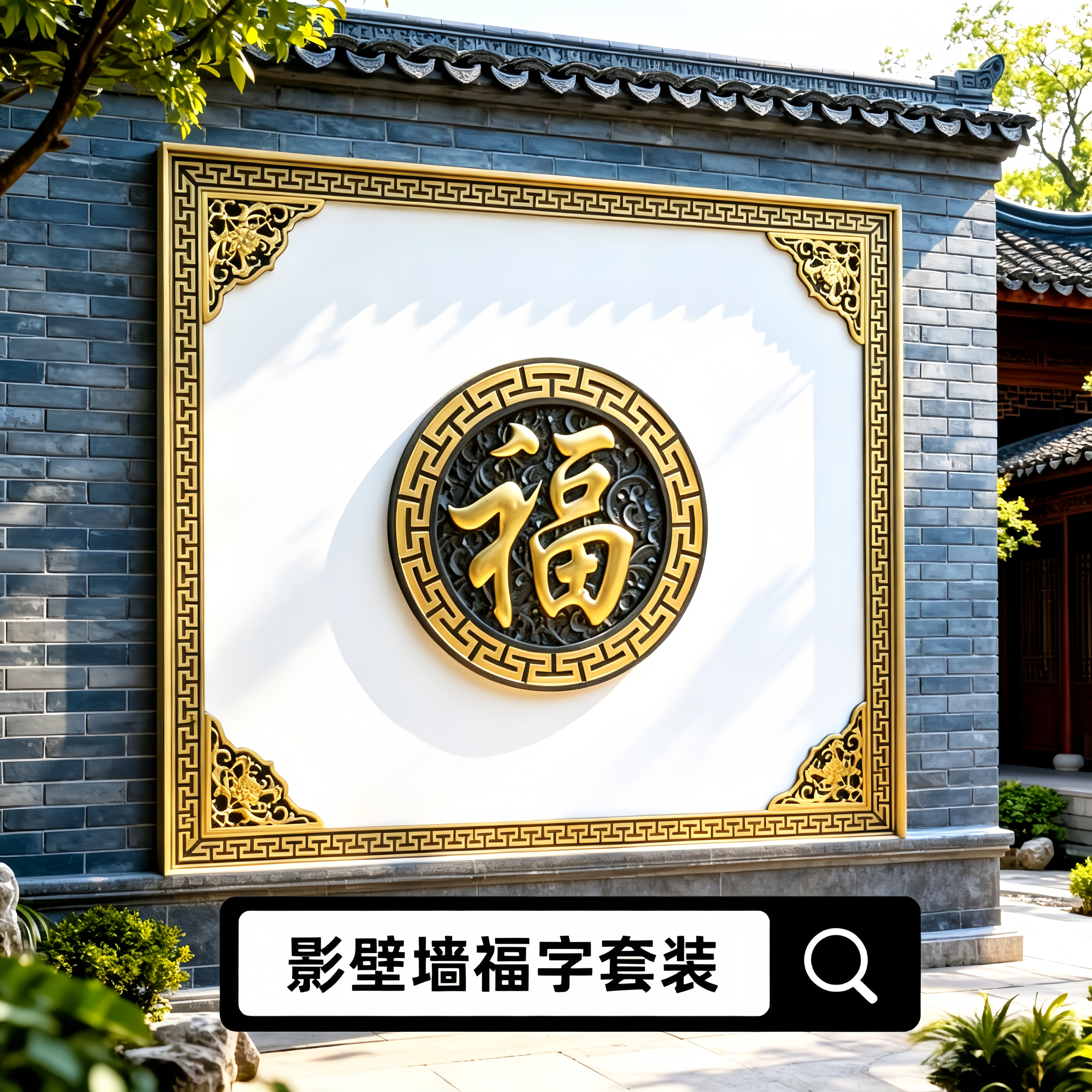 树脂福字砖雕中式仿古墙饰庭院迎门墙窗花农村院子影壁墙墙面装饰