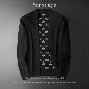 轻奢潮牌高级感暗花修身无领针织羊毛开衫男士春秋季毛衫外套男款