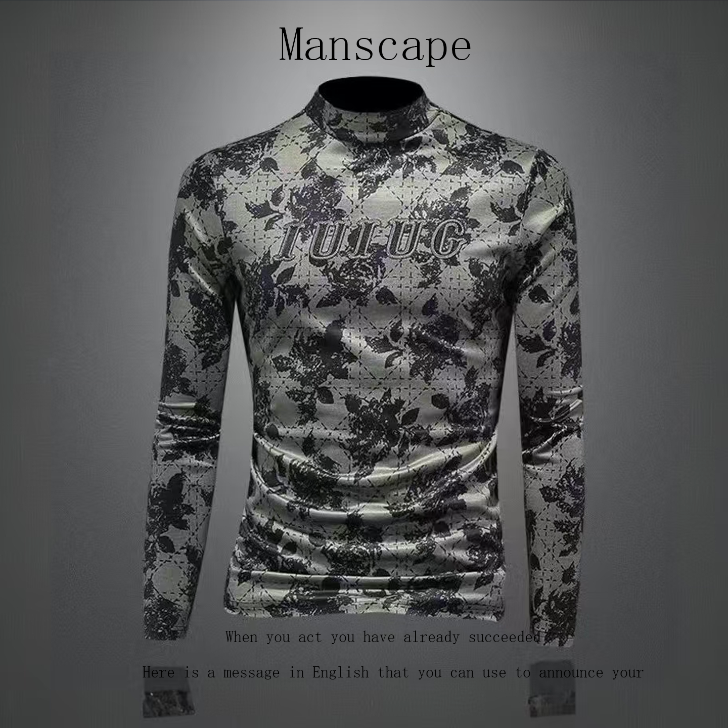 轻奢风半高领刺绣卫衣男修身青年保暖长袖上衣打底衫秋冬内搭T恤