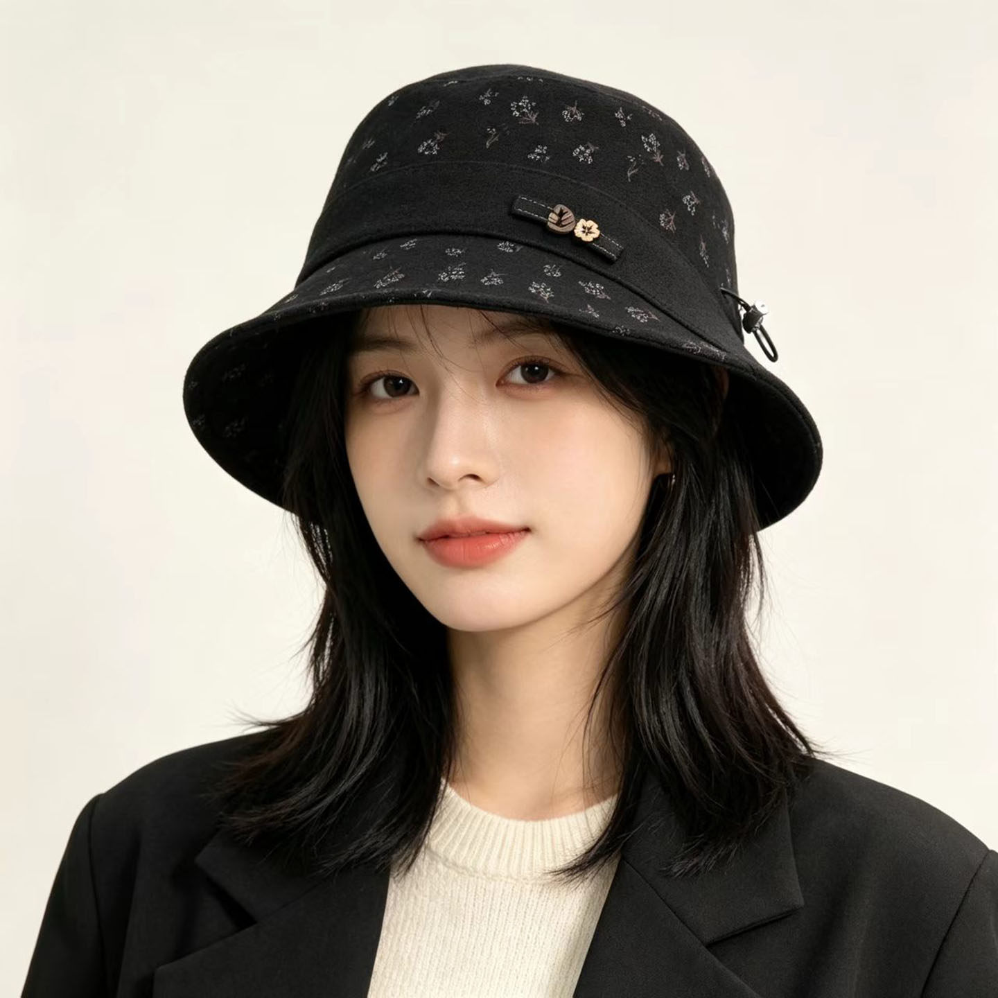 韩系复古碎花渔夫帽女款秋冬季显脸小画家帽子时尚大头围渔夫帽