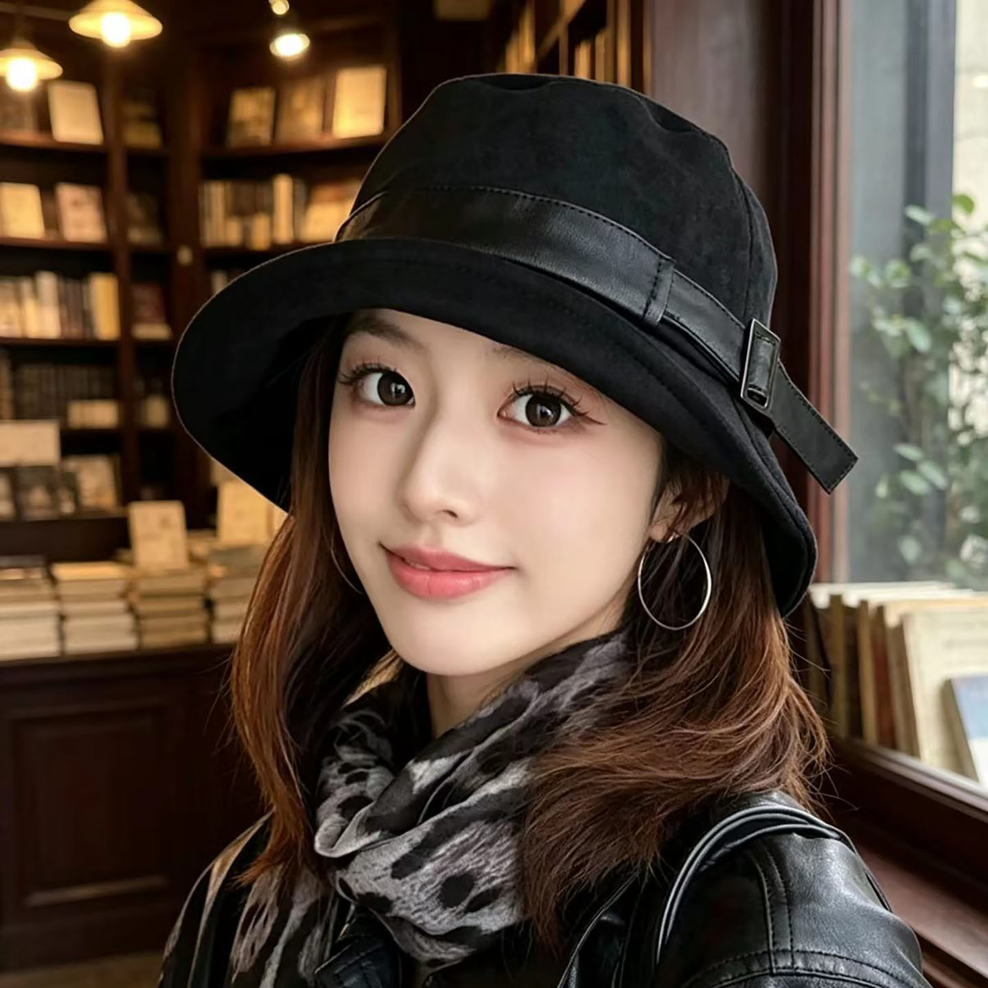 文艺复古皮带扣渔夫帽秋季帽子女款2026新款百搭显脸小水桶帽盆帽