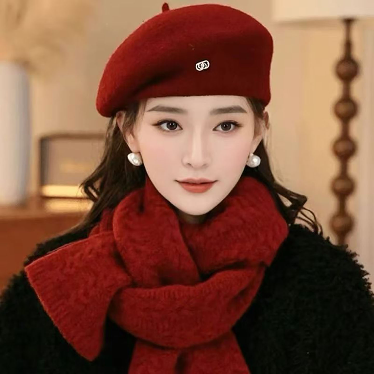 2026气质保暖帽子女士秋冬季羊毛呢时尚定型显脸小贝雷帽蓓蕾帽女