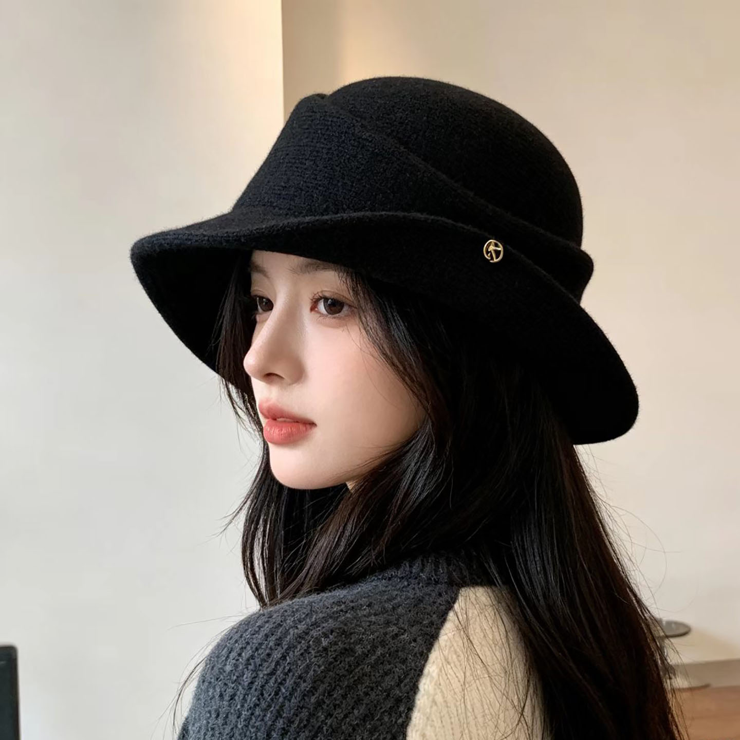 法式赫本风留洋千金礼帽冬季帽子女款大头围显脸小宽檐渔夫帽盆帽