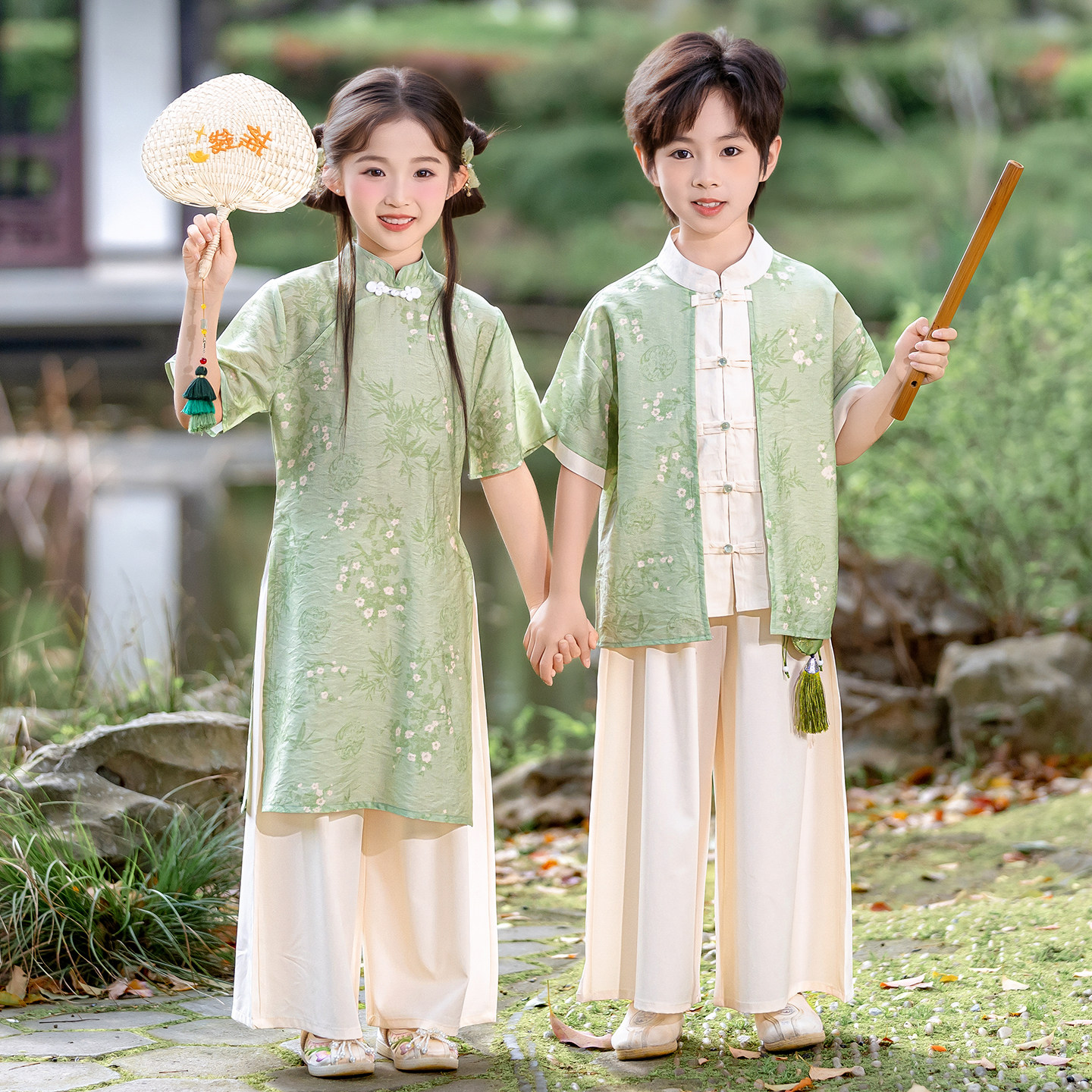 男女童新中式汉服夏季薄款国风兄妹装唐装儿童合唱演出服礼服套装