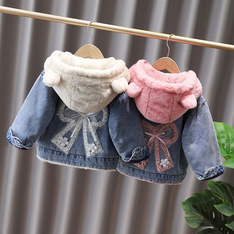 女童牛仔外套加绒加厚韩版炸街儿童秋冬中小童冬季衣服宝宝冬装女