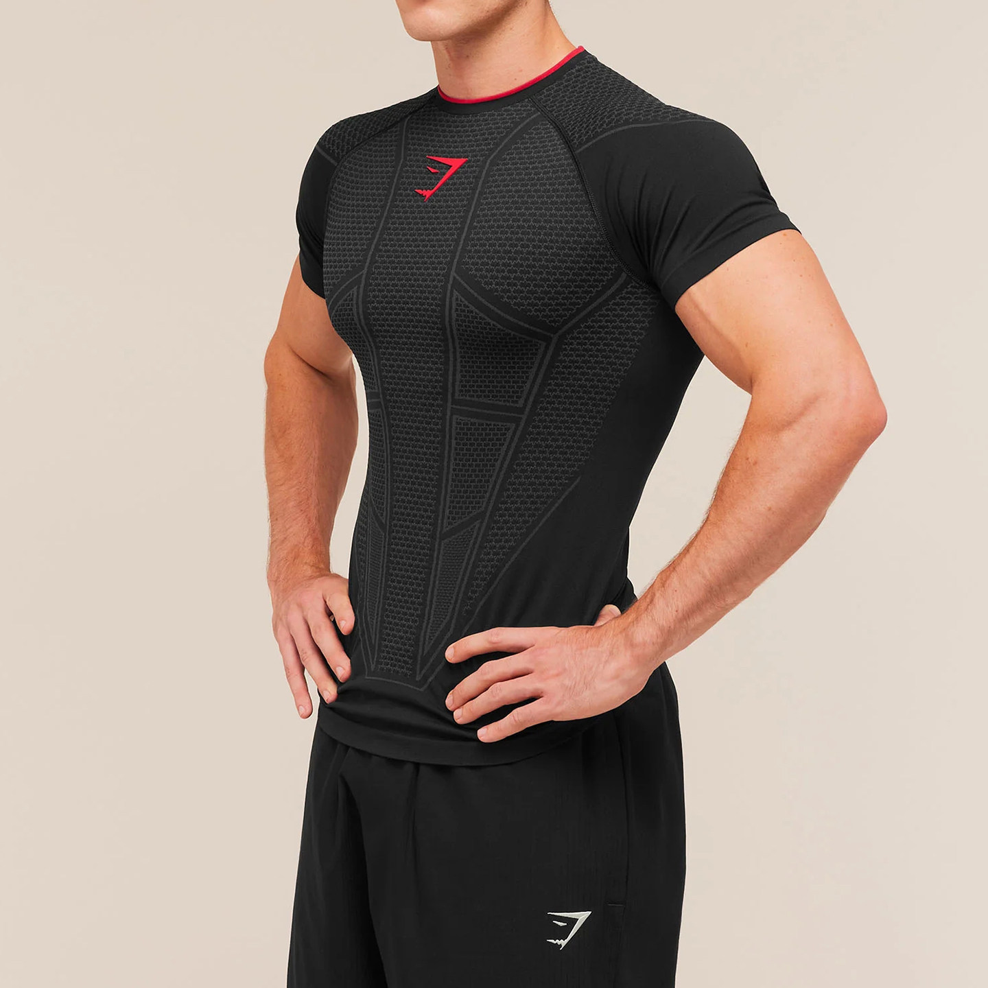GYMSHARK Onyx V1男装健身上衣速干透气高弹紧身跑步运动短袖T恤图片