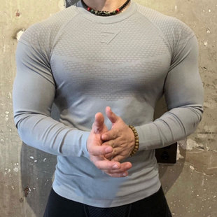 GYMSHARK ONYX2.0超级英雄长袖男士3D蜂窝健身运动速干高弹训练服