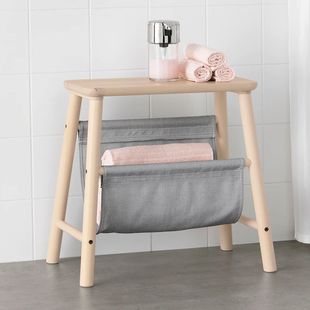 宜家维尔托实木储物凳可坐浴室收纳凳置物架换鞋梯凳双层家用板凳