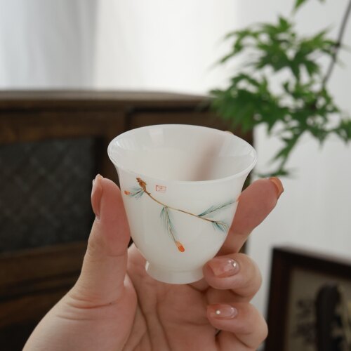 冰种玉陶瓷手绘主人杯个人专用功夫茶具单杯羊脂茶碗精致高档茶盏