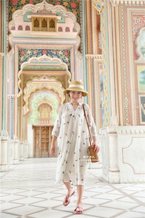 梵妮日常款 印度奢牌满绣花朵手工素雅刺绣旅行连衣裙 VRISA