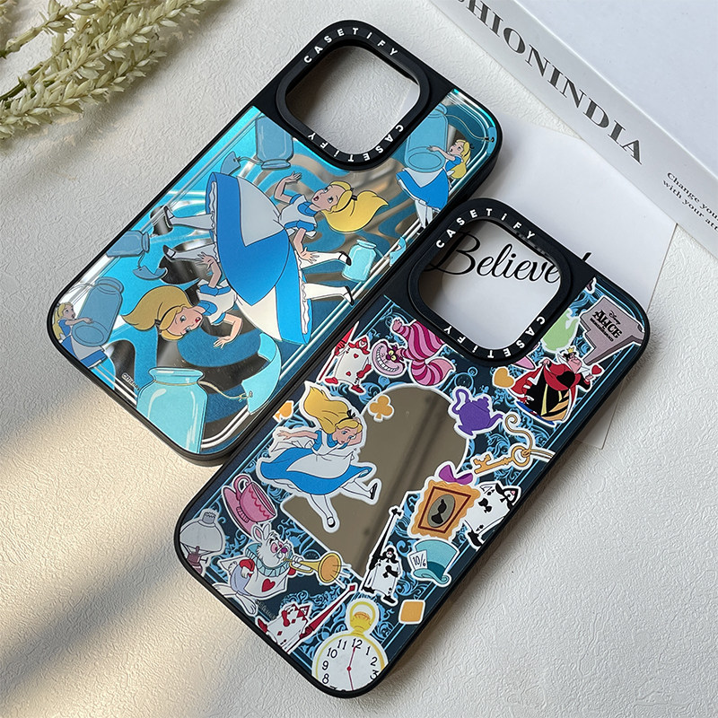 CASE迪士尼联名爱丽丝梦游仙境黑边框iPhone12镜面化妆13promax适用于苹果14plus手机壳