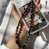 欧美风黑森林系纯色高级感方块质感水晶手机链挂饰品ins创意挂绳