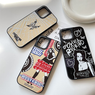 CASE性感机车女孩镜面款适用于苹果12olivia Rodrigo 联名裂纹13promax蝴蝶14plus防摔手机保护壳