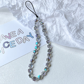 Novi新款 手作串珠透紫方糖质感水晶手机链潮流街头打卡手女生挂绳
