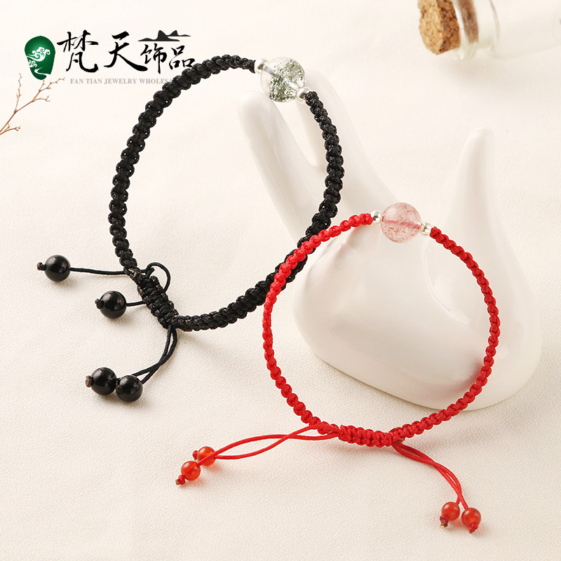 天然绿幽灵草莓晶手链小众设计ins冷淡风水晶手串生日礼物