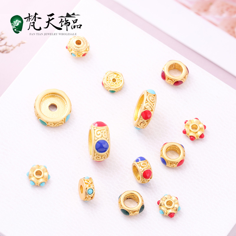 合金藏银大号镀金隔片隔珠手工穿手链配件镶嵌仿宝石饰品手串