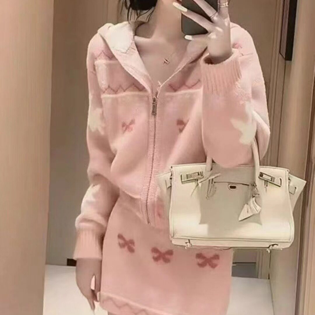 韩系秋冬chic针织套装女2026新款圣诞风针织上衣减龄半身裙两件套