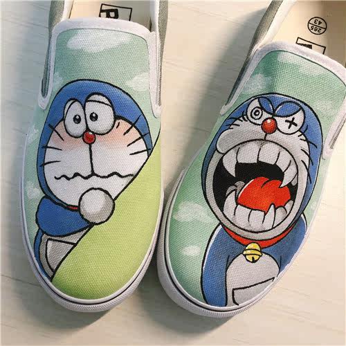 2020新款包邮手绘一脚蹬懒人机器猫情侣帆布鞋哆啦A梦叮当蓝胖子|msdalam kategori Kasut wanita, kasut kanvas - dari Buy2taobao.com untuk memberikan perkhidmatan ejen Taobao profesional membeli