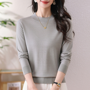薄款精纺巴素兰100%纯羊毛半高领毛衣打底针织衫秋冬女上衣