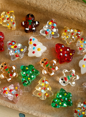 圣诞树姜饼人手绘滴油琉璃散珠diy串珠手链项链手机链饰品配件