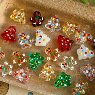 圣诞树姜饼人手绘滴油琉璃散珠diy串珠手链项链手机链饰品配件