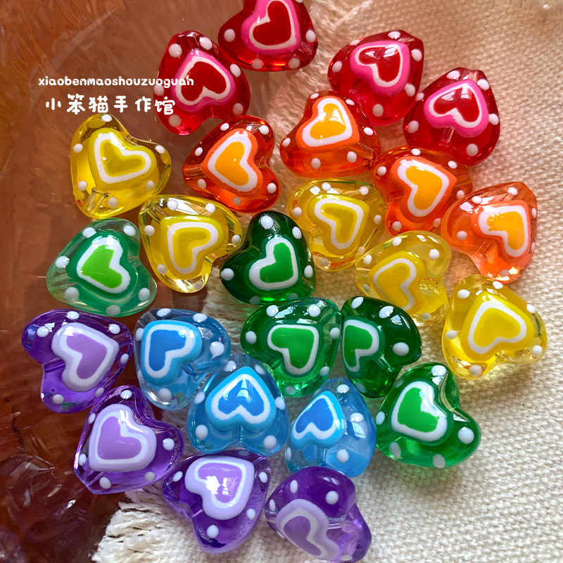 彩色双面手绘爱心琉璃烤漆珠子图片
