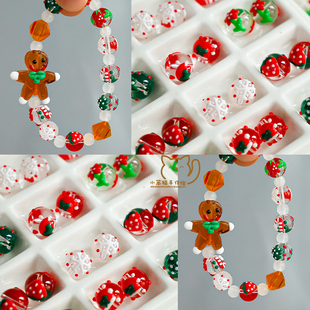 10mm手绘雪花圣诞树圣诞帽琉璃珠子手工diy串珠手链项链饰品配件