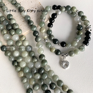 【绿草石】新中式天然石散珠圆珠手串diy串珠材料手工饰品配件