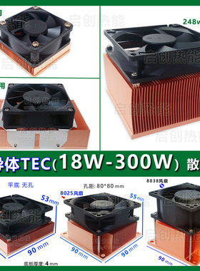18W-210W半导体TEC紫铜散热片纯铜风冷散热片南北桥激光路由DIY