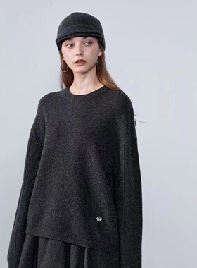 CJZP设计师品牌2025秋冬新款时尚百搭圆领山羊绒针织衫女