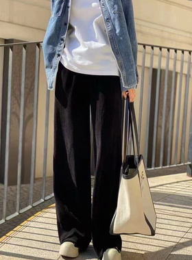 2024秋冬新款灯芯绒休闲裤女高腰显瘦直筒阔腿长裤子